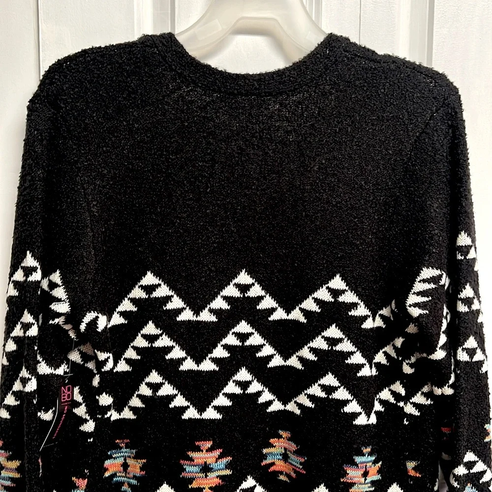 No Boundaries Black Aztec Print Long Open Cardigan Sweater Jr Size XL NWT